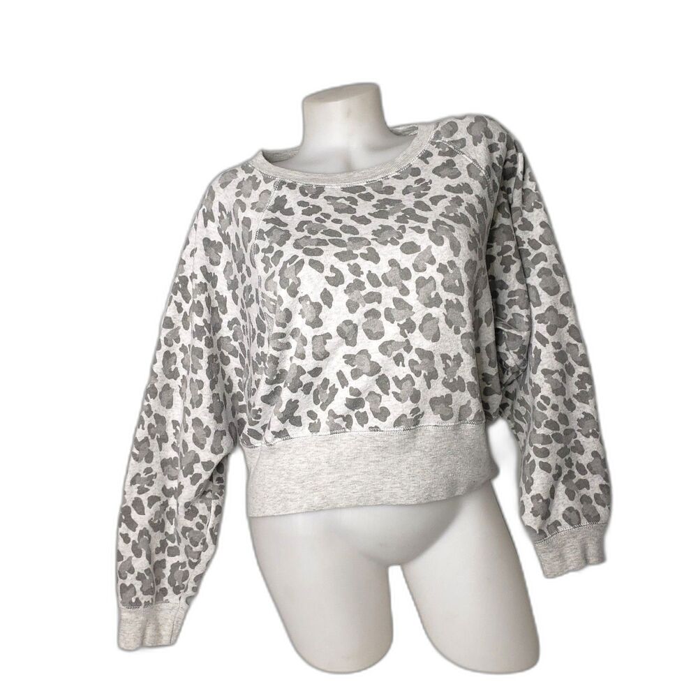 OCEAN DRIVE Gray Leopard Spotted Cropped Sweatshirt Size Medium